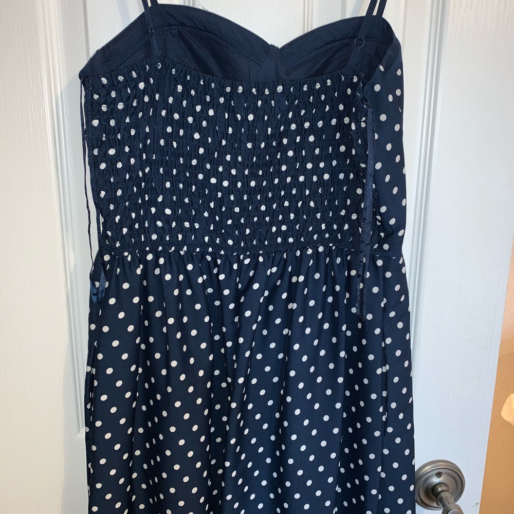 Blue polkadot pants suit